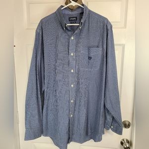 (989) Chaps Men's Classic Long Sleeve Dress Shirt, Size: XL Color: White/Blue